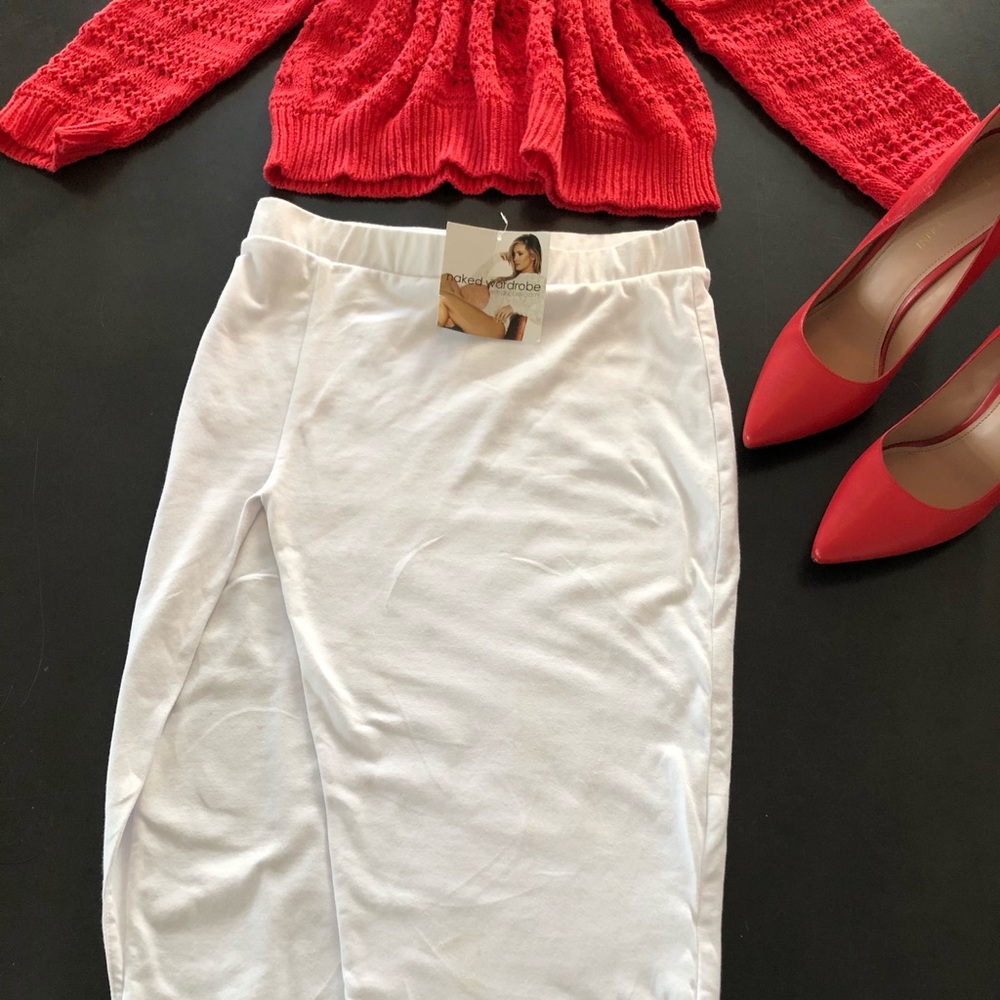 Naked Wardrobe White High Slit Skirt